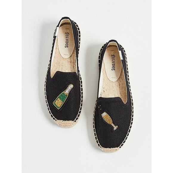 Soludos‎ Cheers Espadrille Black Champagne Bubbly Celebrate 6.5 - Picture 1 of 10